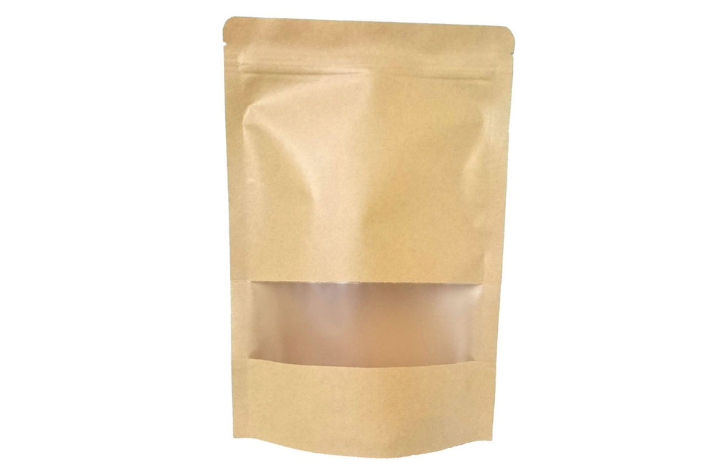 BROWN PACKAGING BAG CLEAR WINDOW GUSSET STANDING ZIP LOCK SEALABLE HEAT SEAL.*