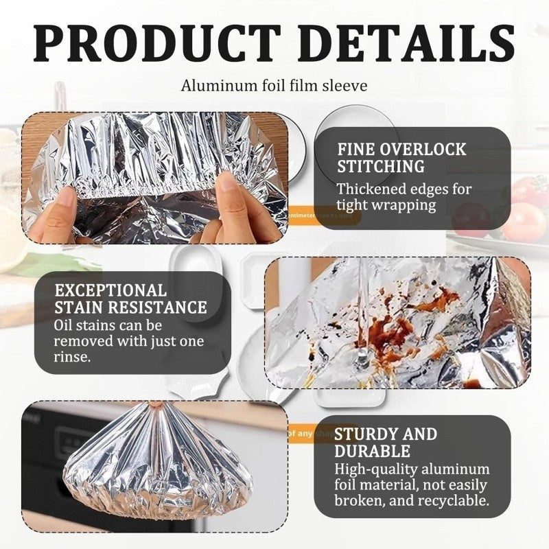 50 Pcs Reusable Aluminium Foil Food Covers,Stretch Fresh, Fresh Keep Insulation