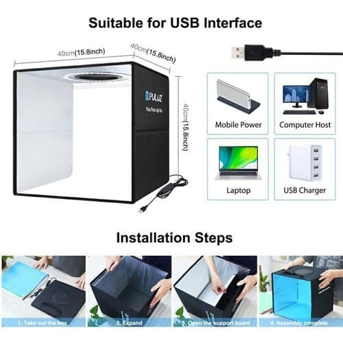 PULUZ 40CM Big LED Light Box Photo Tent Dimmable Photography Studio Shooting 16"