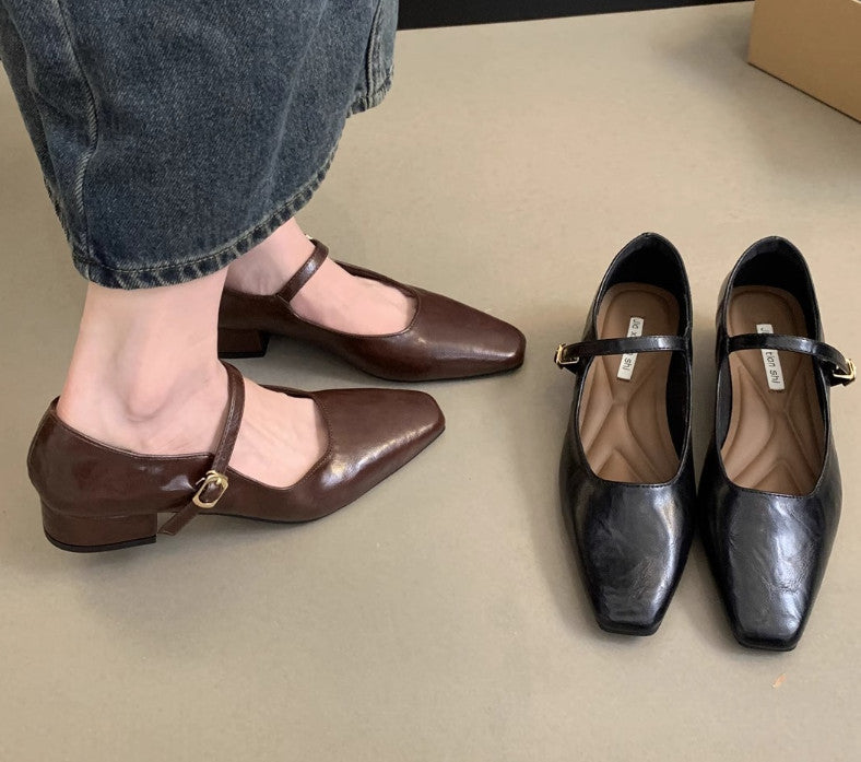 Stylish Block Heel Microfiber Mary Jane Shoes Two Colors