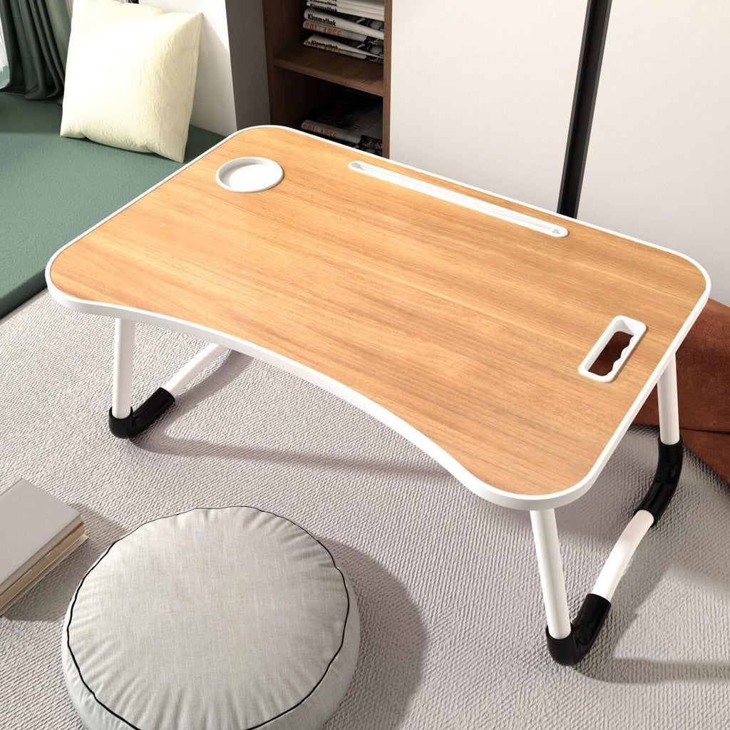 Folding Laptop Bed Table Lap Standing Tray Breakfast Desk With Cup Holder