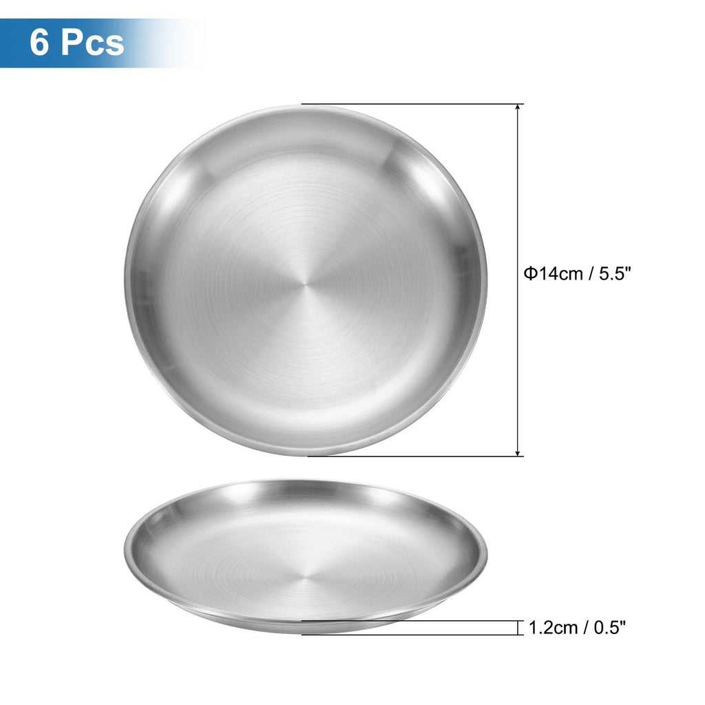 6Pcs Stainless Steel Dinner Plates, 5.5" Round Serving Plate Dishes Silver