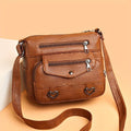 Retro Multi Pockets Crossbody Bag Soft PU Leather Shoulder Bag Purse For Women