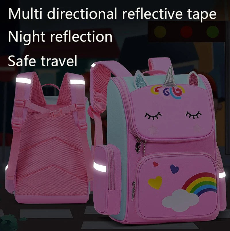 Girls Backpack Unicorn Pink Purple School Bag Large Capacity School Waterproof