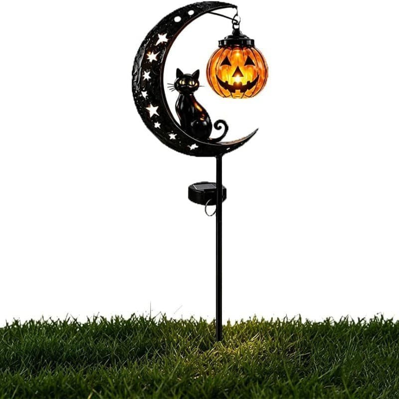 Halloween Solar Black Cat Pumpkin Moon Garden Stake Light Waterproof Yard Decor