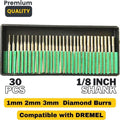 30Pcs 1/8 Shank Diamond Drill Bit Set 1mm-3mm For Dremel Drilling Tool