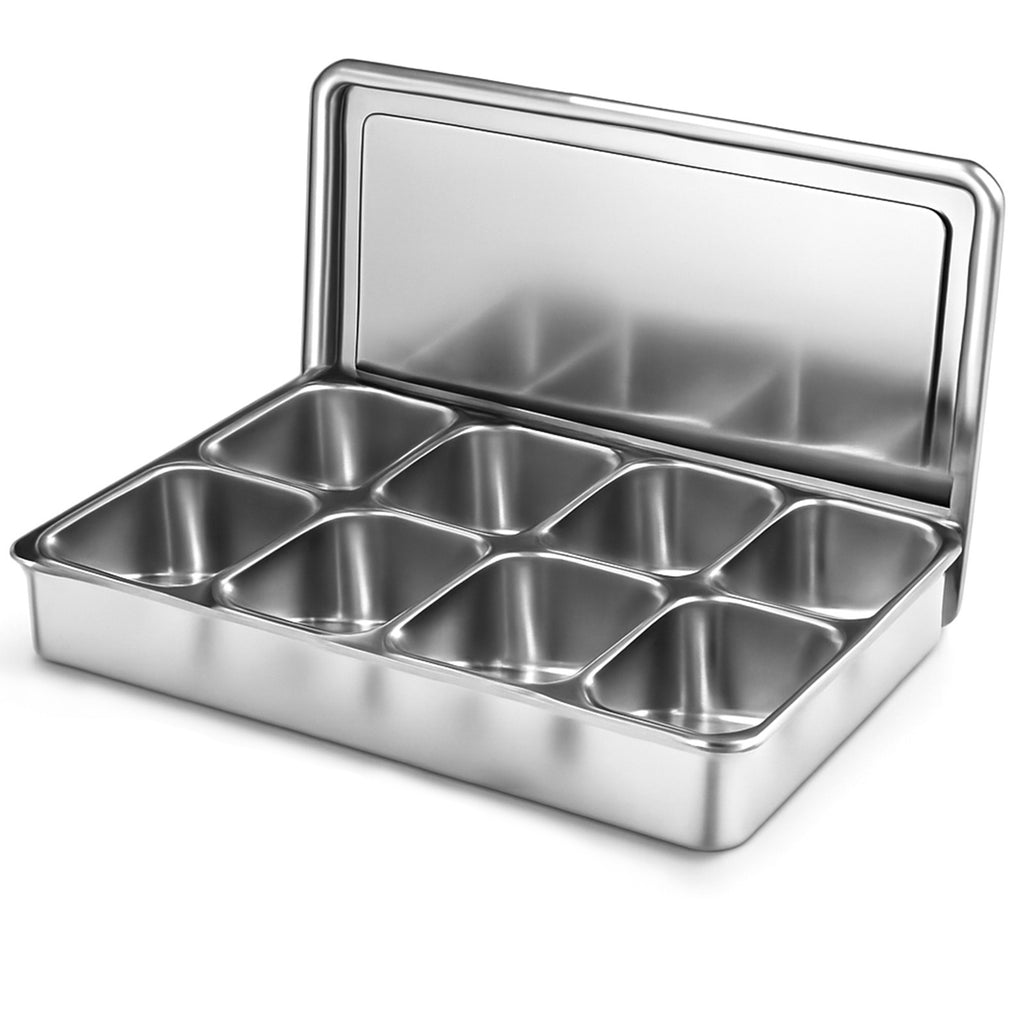 304 Stainless Steel Spice Box Tray with 8 Removable Compartments Container Cruet