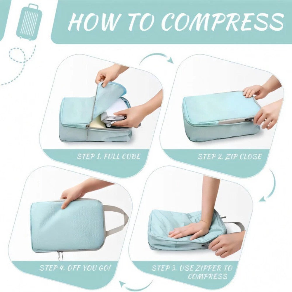 4Pcs Compression Bags Organiser Suitcases Packing Cubes Storage Luggage Travel