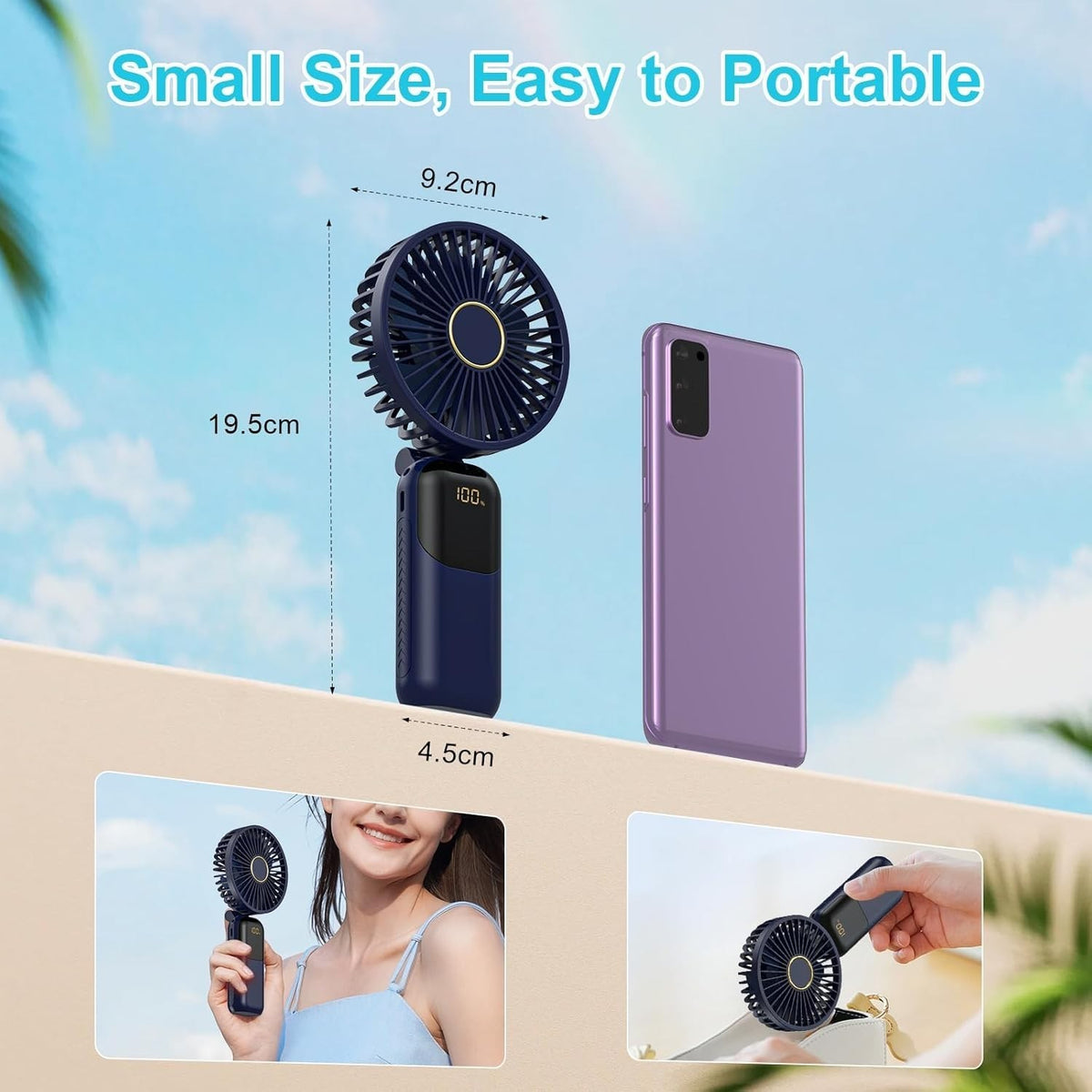 Foldable Hand Fan Usb Rechargeable Quiet Personal Cooler Portable Desk &Handheld
