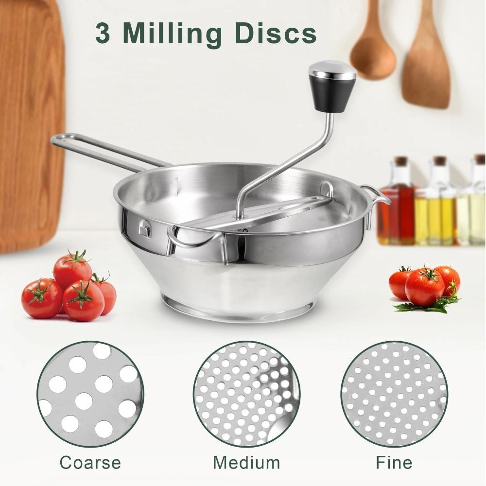 Stainless Steel Food Mill Multi-Purpose Rotary Food Mill with 3 Discs