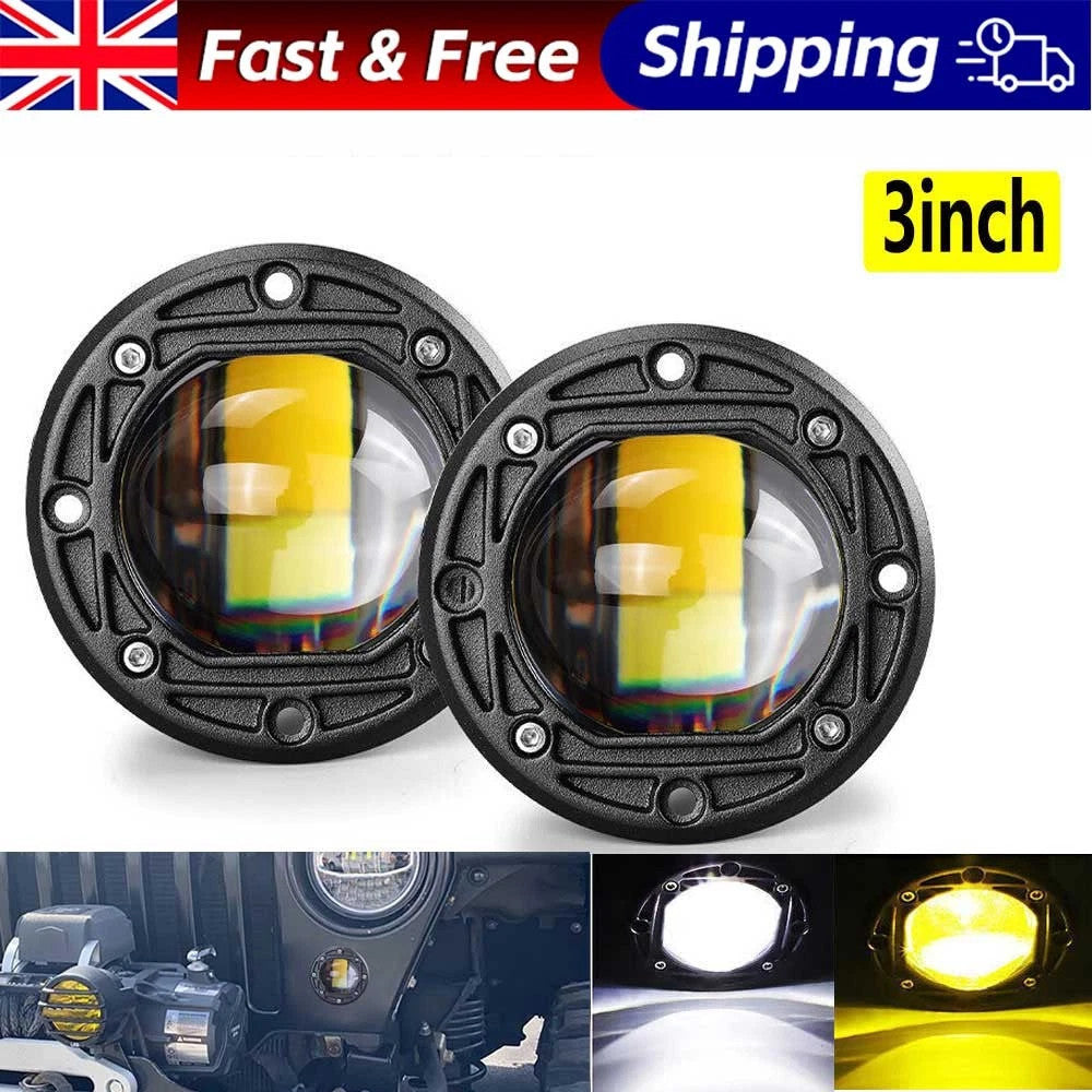 Pair 3inch Flush Mount LED Work Light Bar Spot Driving Lamps 3" 8D Yellow+White