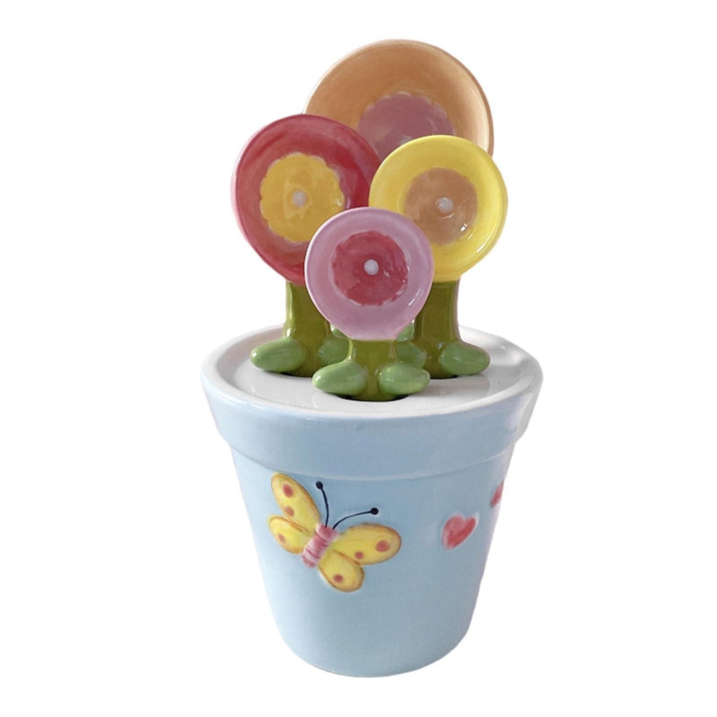 Ceramic Flower Pot Measuring Spoon Set with Base Household