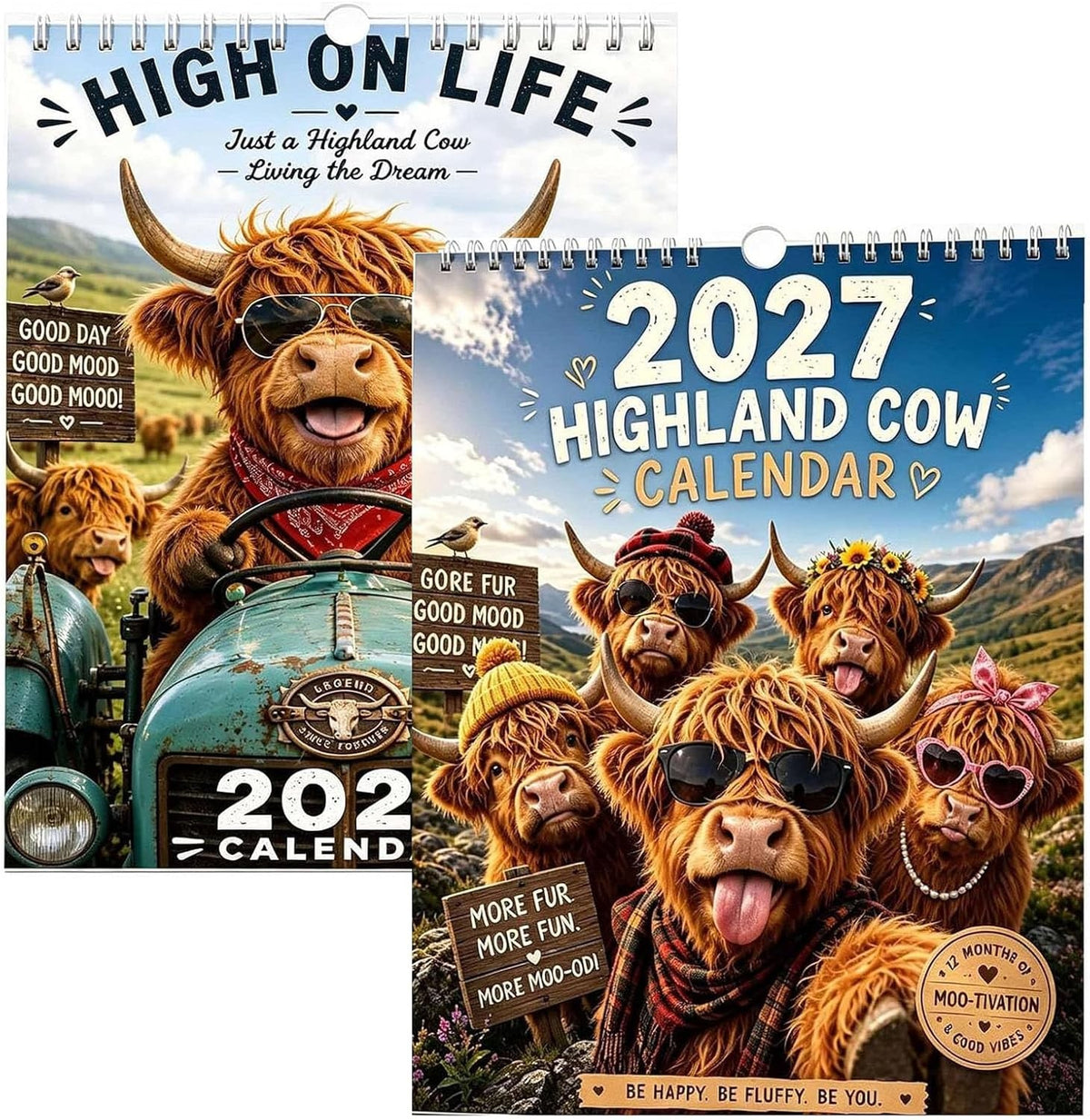 2027 Funny Highland Cow Wall Calendar, highland cow calendar 2027