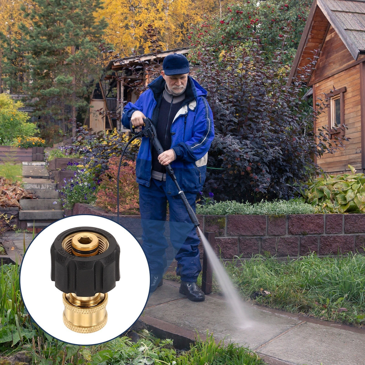 Pressure Washer Adapter, M22 14mm Female to 1/4" Female Quick Plug Brass Fitting