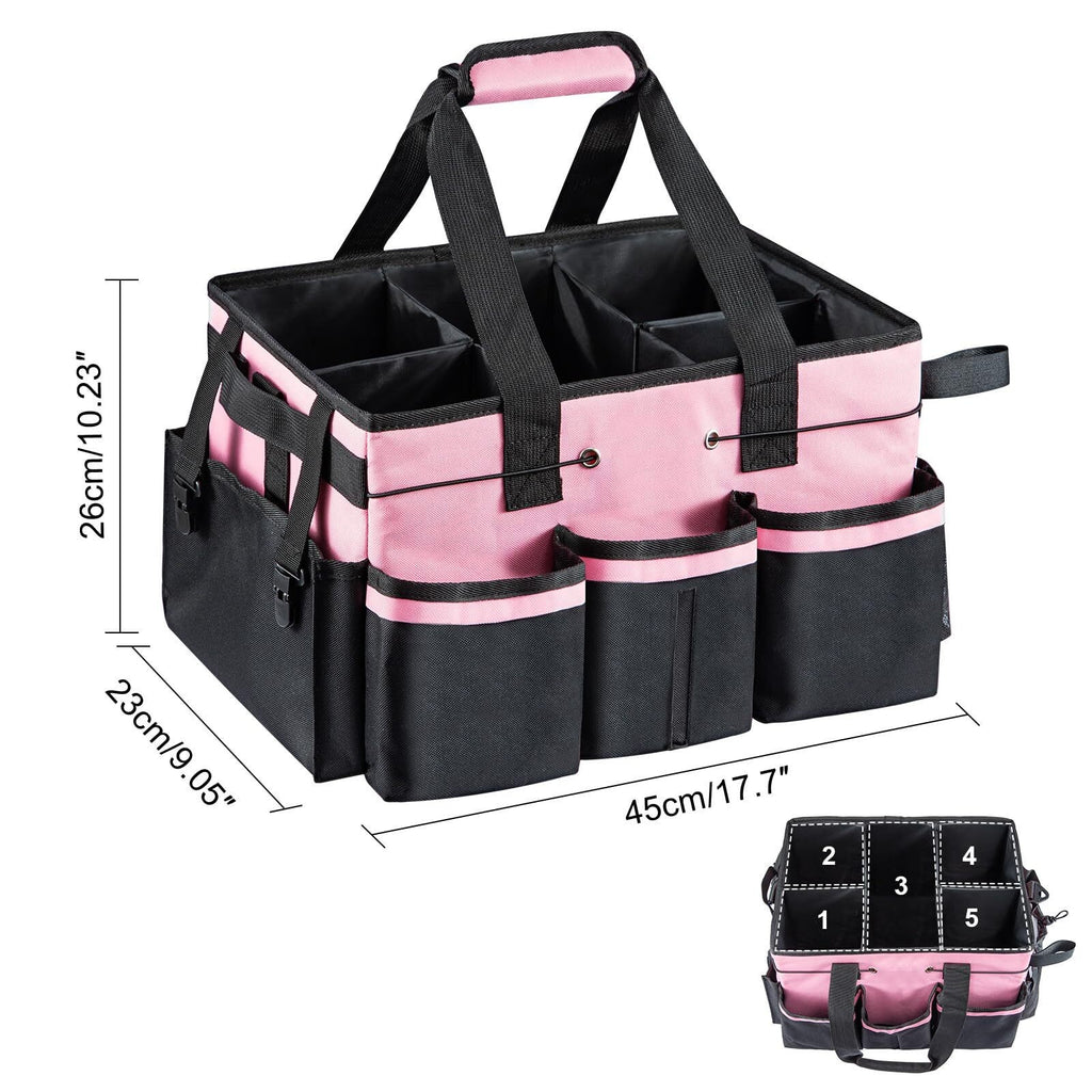 Large Multi-Compartment Tool Bag with Removable Dividers, Adjustable Should Pink