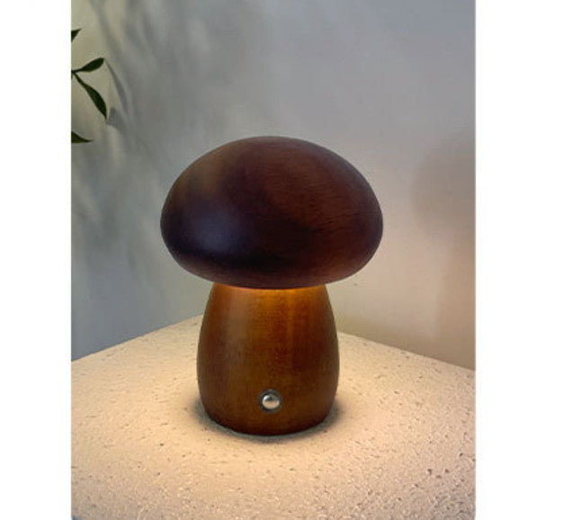Wooden Mushroom Touch Night Light Rechargeable Bedside Lamp