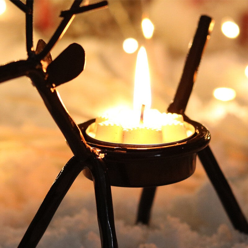 4 Metal Reindeer Tea Light Candle Holders Iron Decoration for Party Dining Table