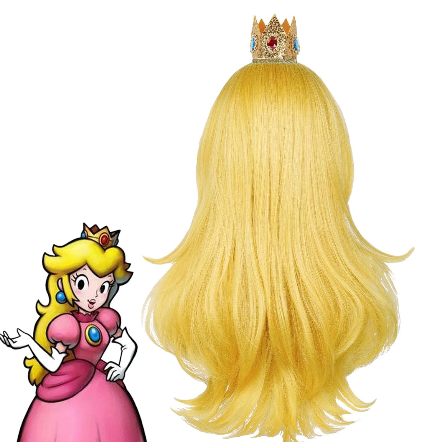 Mario Peach Blossom Princess cosplay wig long hair and crown headpiece