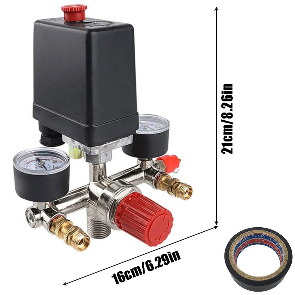 230V Pressure Switch Air Valve Manifold Compressor Control Regulator Gauges Tool
