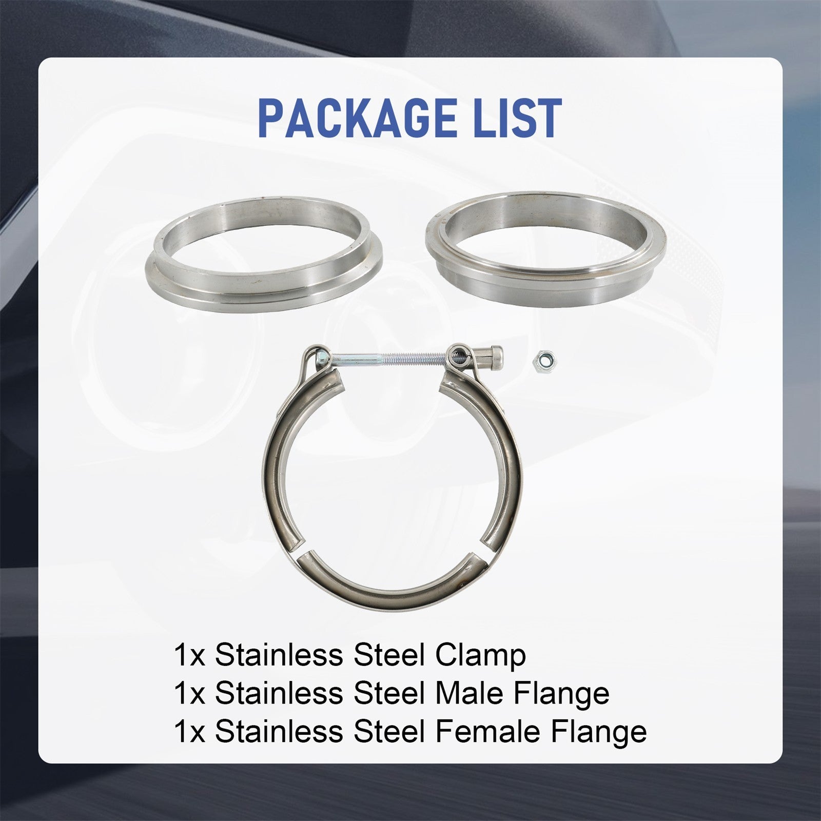76mm 3" Inch V-band Clamp + Flanges Complete Stainless Steel Exhaust Turbo Hose