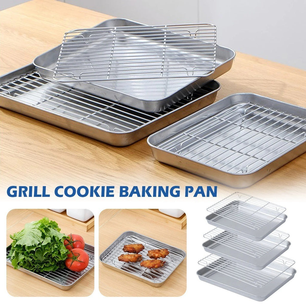 Stainless Steel Baking Tray Pan with Removable Wire Rack for Oven Roasting BBQ