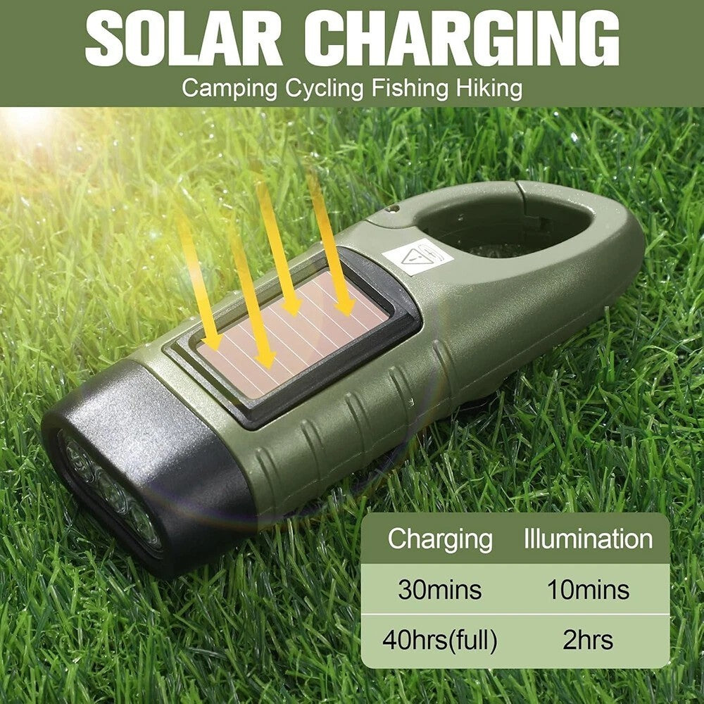 2PCS LED Torch Solar Hand Crank Flashlight Wind Up Super Bright Camping Light UK