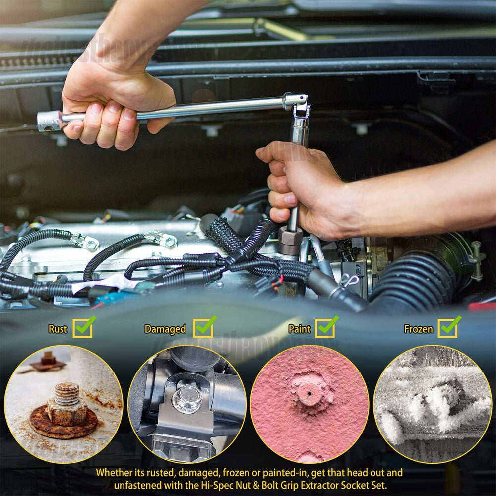14pcs Locking Wheel Lug Nut Removal Tool Stud Bolt Impact Twist Socket Extractor