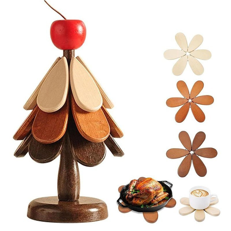 Christmas Tree Trivet Set for Hot Dishes,Wooden Coasters Trivets, Tree Shape