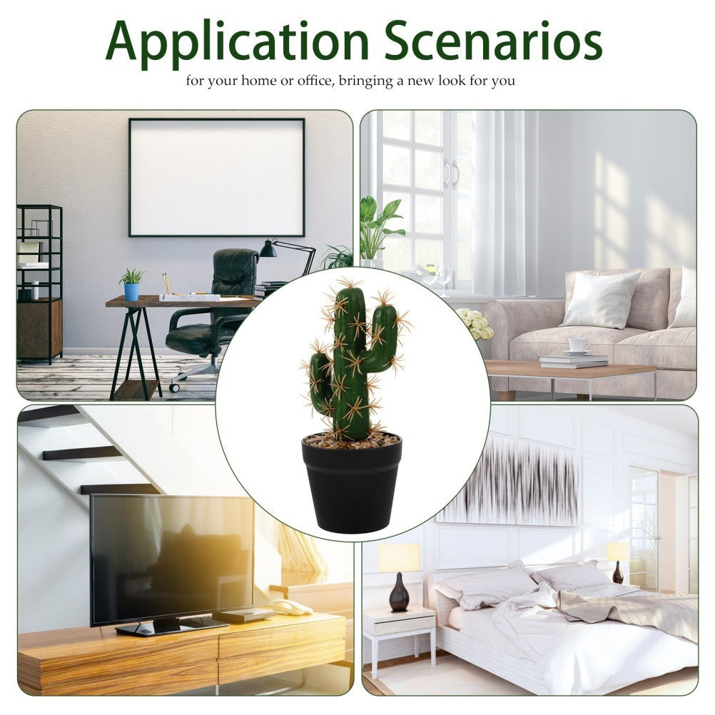 Lifelike Dark Green Plastic Artificial Potted Cactus for Home Decor
