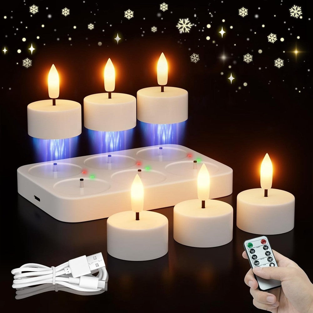 6Pcs Rechargeable Flameless Tea Light Candles With Charging Station