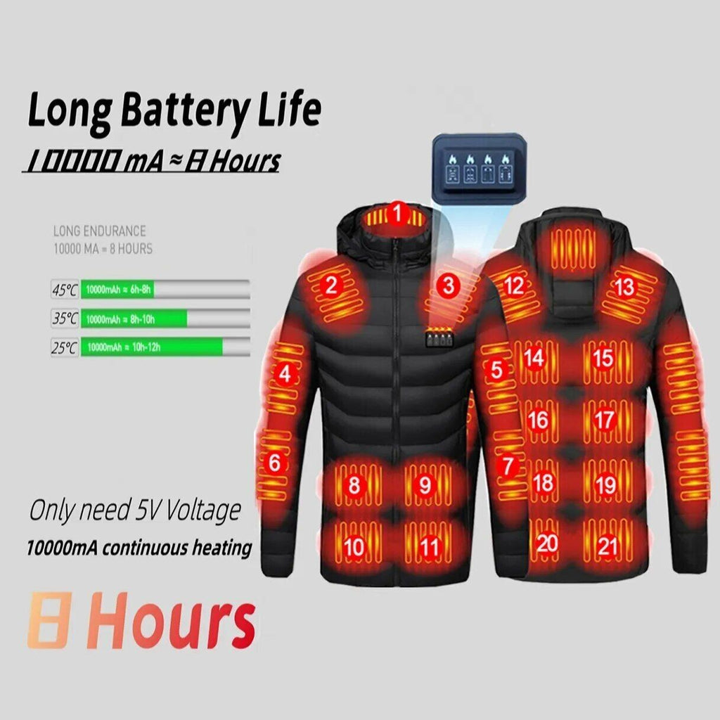Men 21 Areas Heated Jacket USB Electric Heating Vest Winter Outdoor Warm Coat