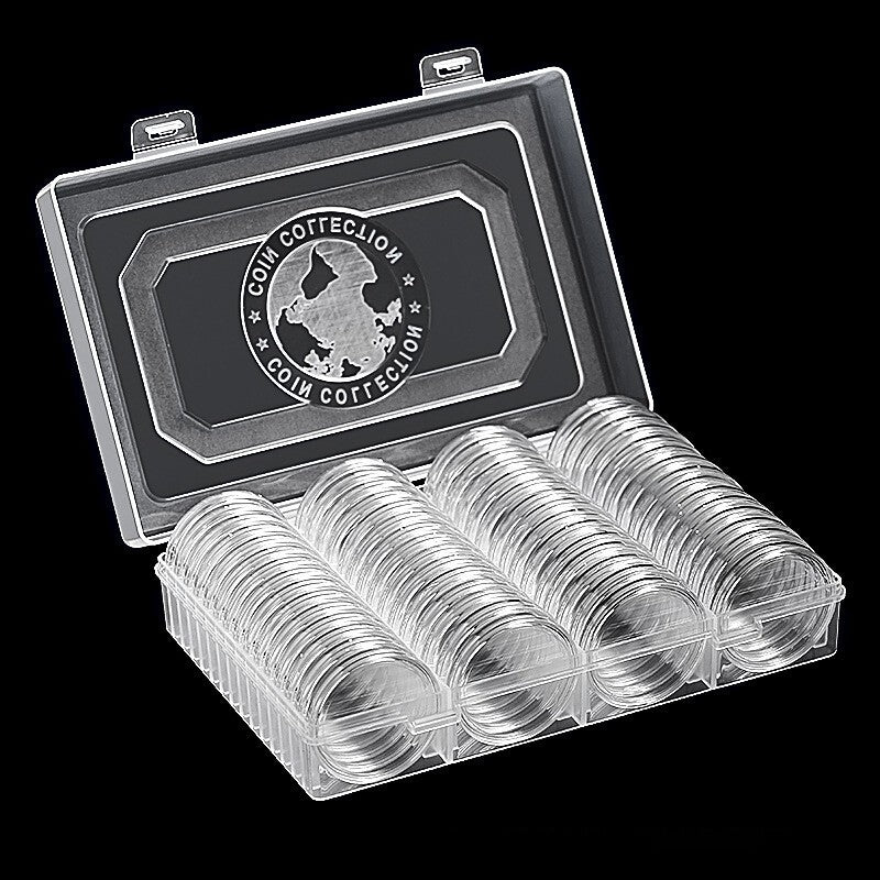60Pcs 40mm Clear Coin Capsules Holder Storage Box Coin Collection Container Kit