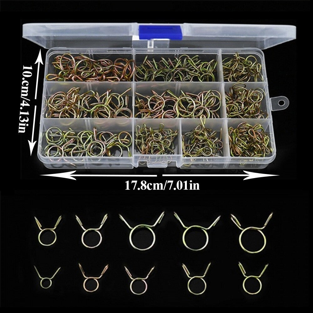 250Pcs Motorcycle Double Wire Spring Clamp Fuel Line Hose Tube Clips Assortment