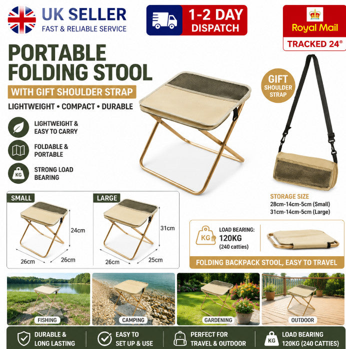 Khaki Foldable Backpack Stool Portable Mini Outdoor Camping Folding Seat Chair