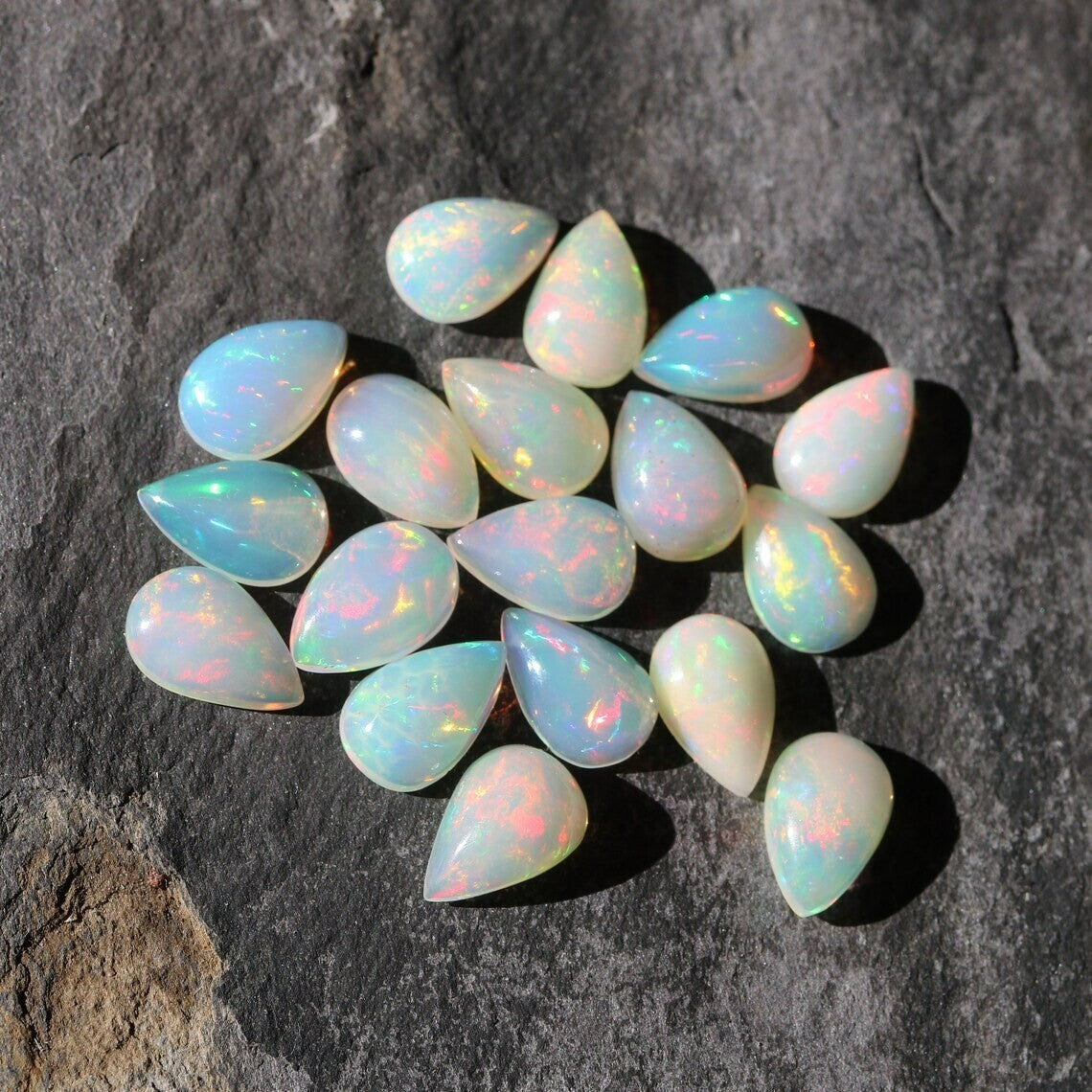 White Opal Pendant Necklace Minimalist Droplet Fire Opal Stone Jewellery