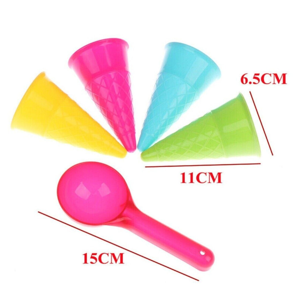 5Pcs Ice Cream Toys Cone Scoop Sets Beach Sand Toys Kids Summer Play Game