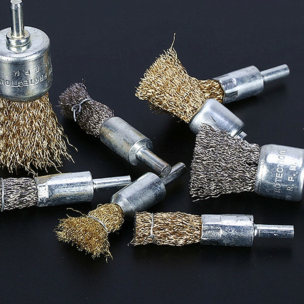 2pcs Crimped Steel Wire End Brush 25 mm wide on a 6 mm Shank FOR USE IN A DRILL