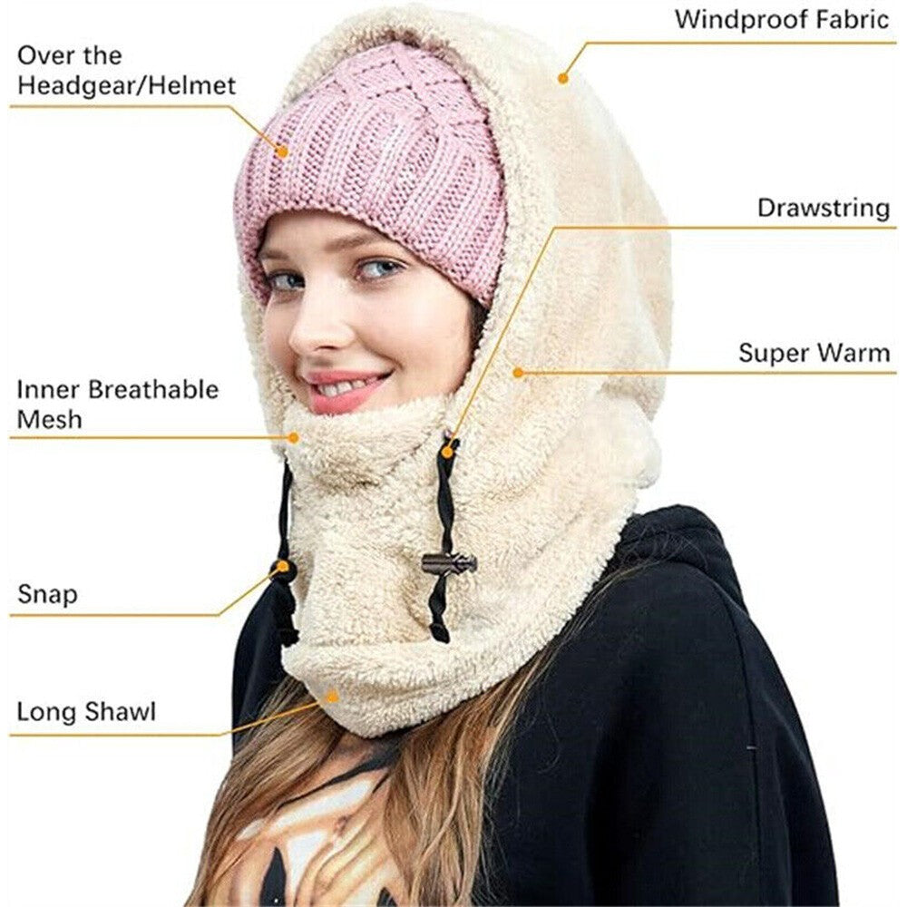 Sherpa Hood Ski Mask Winter Balaclava Windproof Warm Hood Cover Hat Cap Scarf