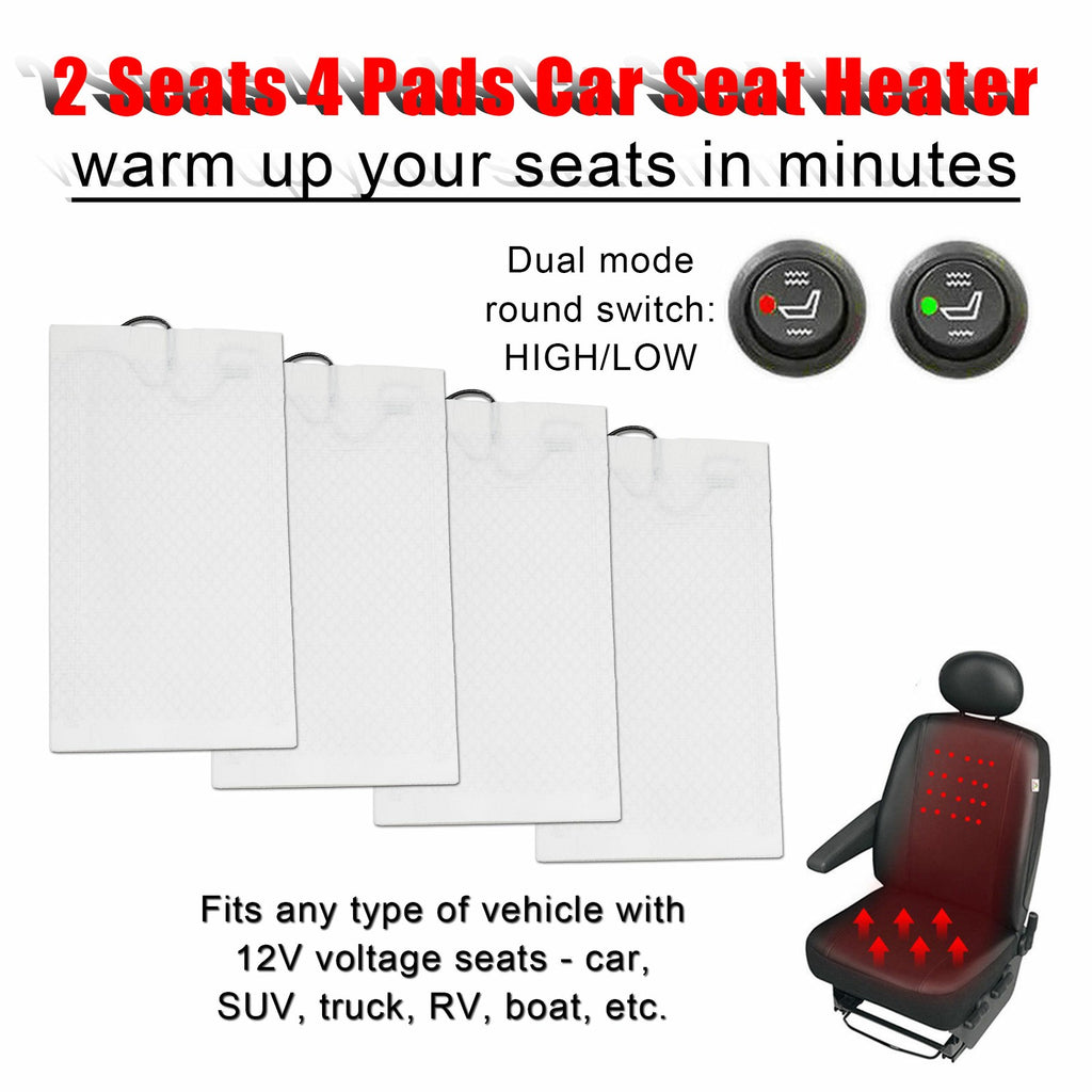 Universal 12V Car Carbon Fiber Heated Seat Heater Kit Cushion Round Switch Set