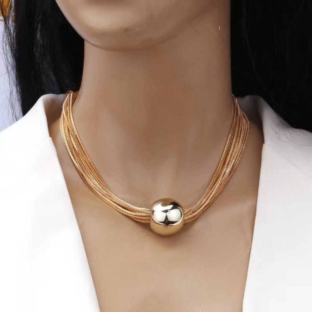 Alloy Chunky Choker Necklace Geometric Sphere Pendant Choker  Women Men