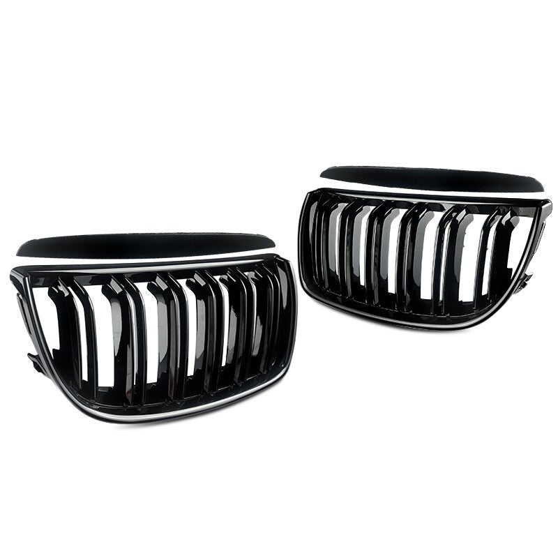 FOR BMW 3 SERIES E90 E91 DUAL SLAT GLOSS BLACK FRONT KIDNEY GRILLE 05-08 PRE-LCI