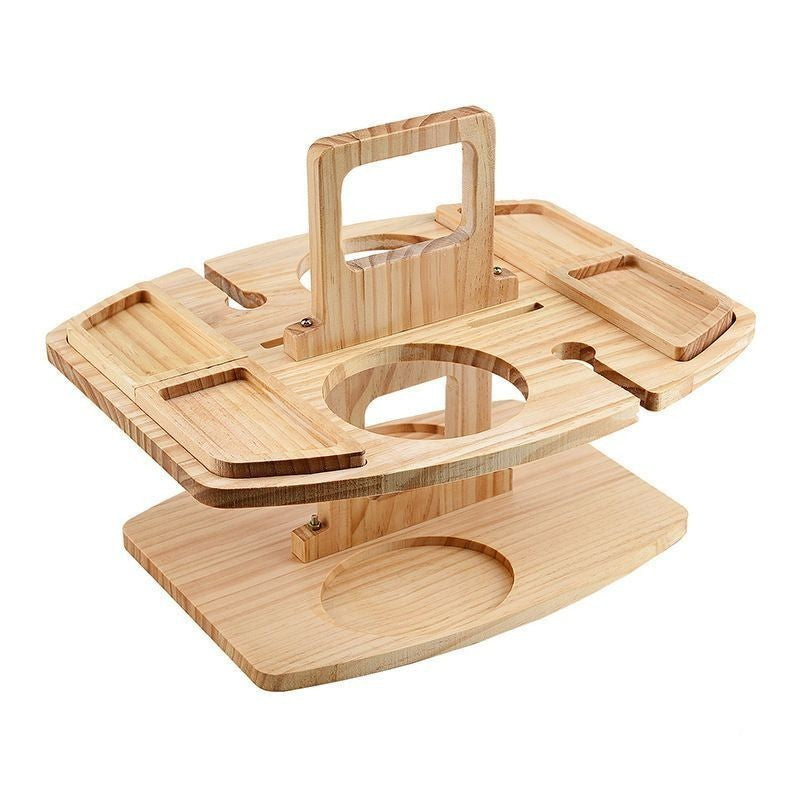 Wooden Foldable Picnic Side Table Wine Glass Holder Portable Outdoor Desk