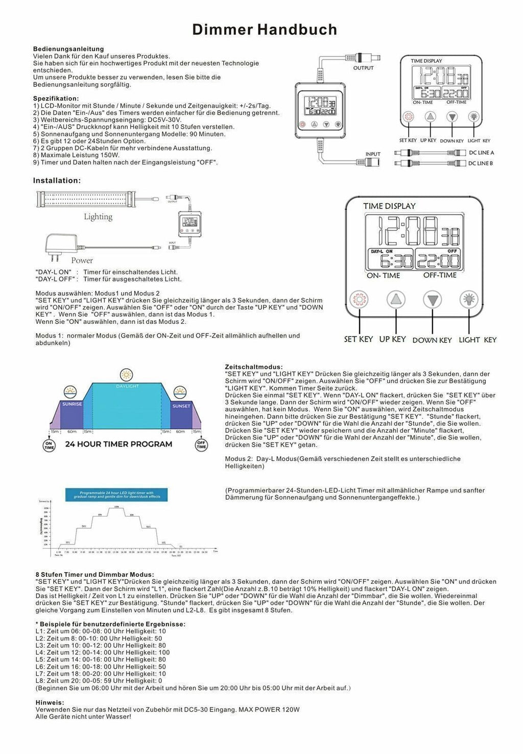 Aquarium Light Timer Controller LED Dimmer Modulator Fish Tank Dimming Control
