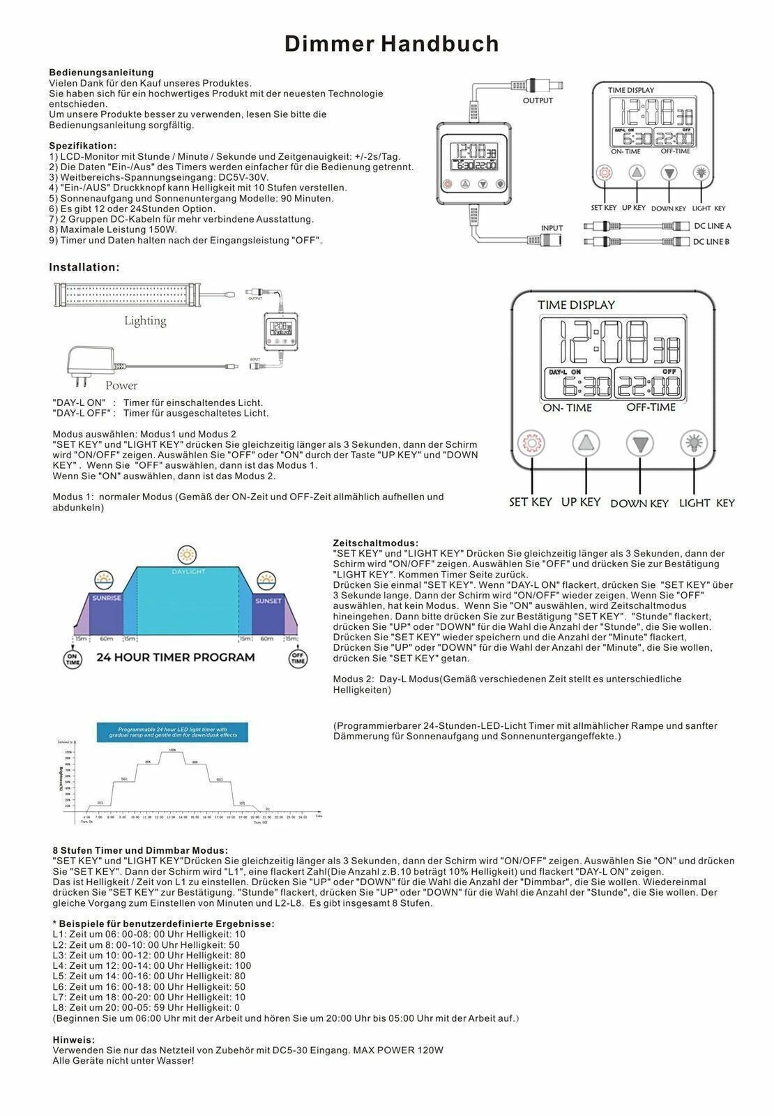 Aquarium Light Timer Controller LED Dimmer Modulator Fish Tank Dimming Control