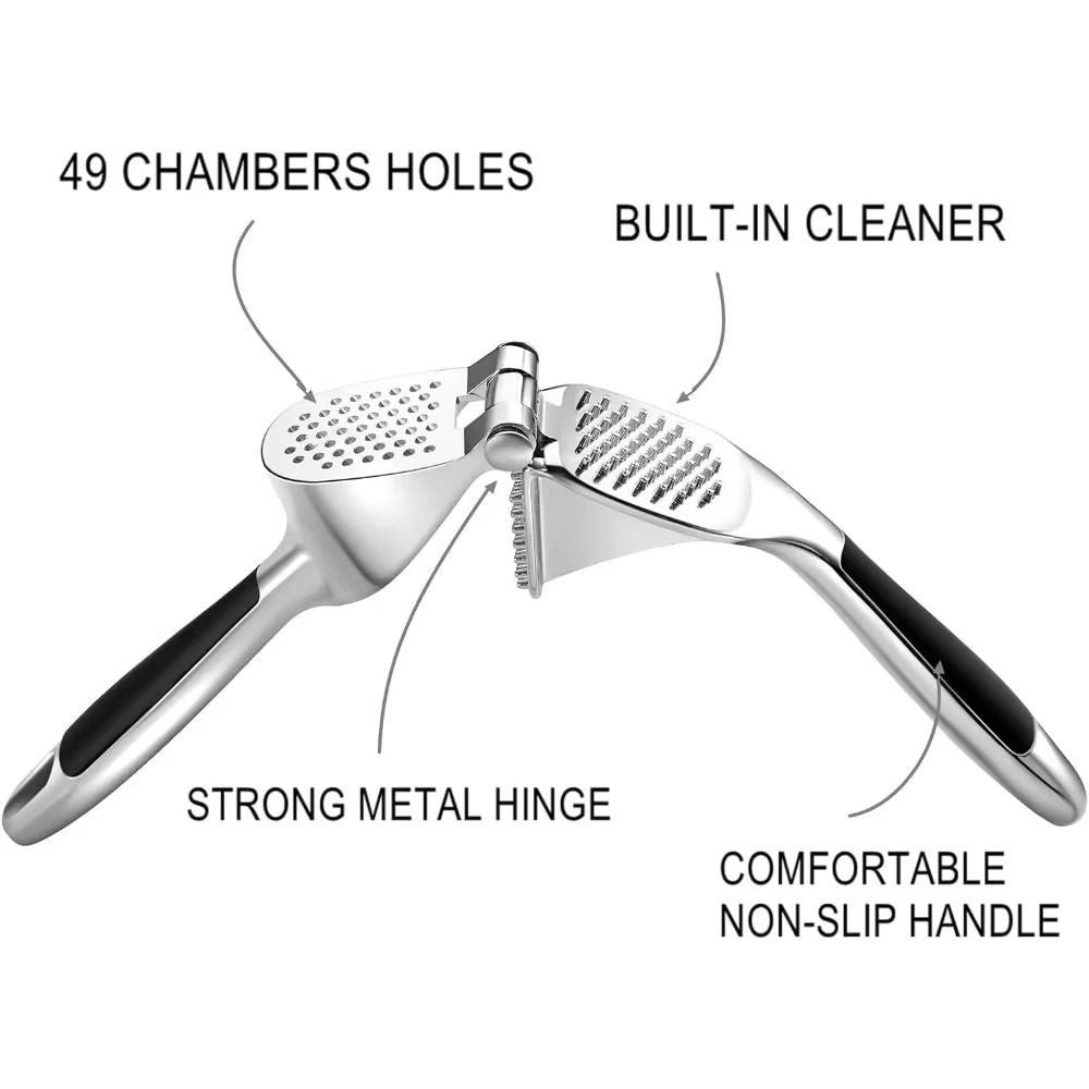 Garlic Press Zinc Alloy Garlic Mincer Crusher With Ergonomic Soft Grip Handle