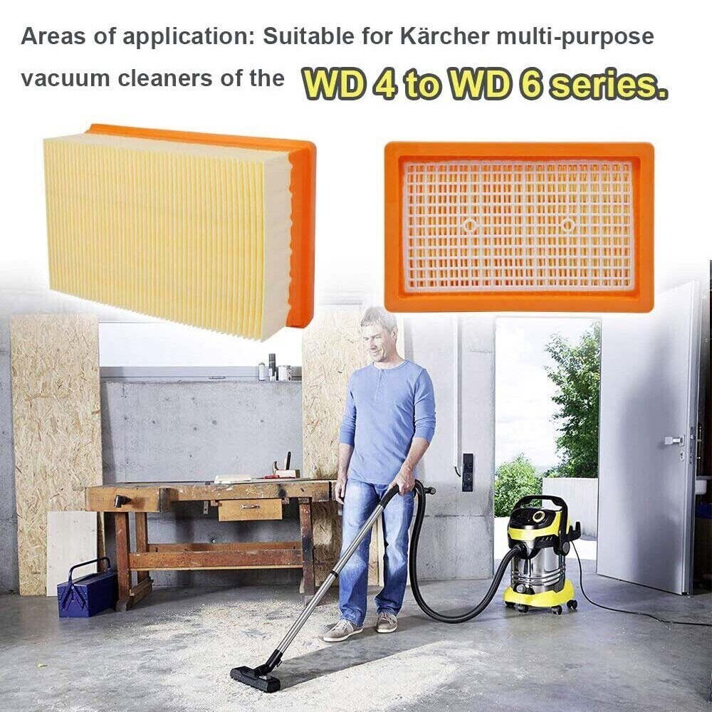 4x For Karcher WD4 WD5 WD6 Flat-Pleated Filter Premium Renovation Vacuum Cleaner