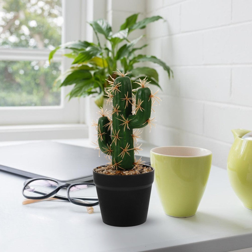Lifelike Dark Green Plastic Artificial Potted Cactus for Home Decor