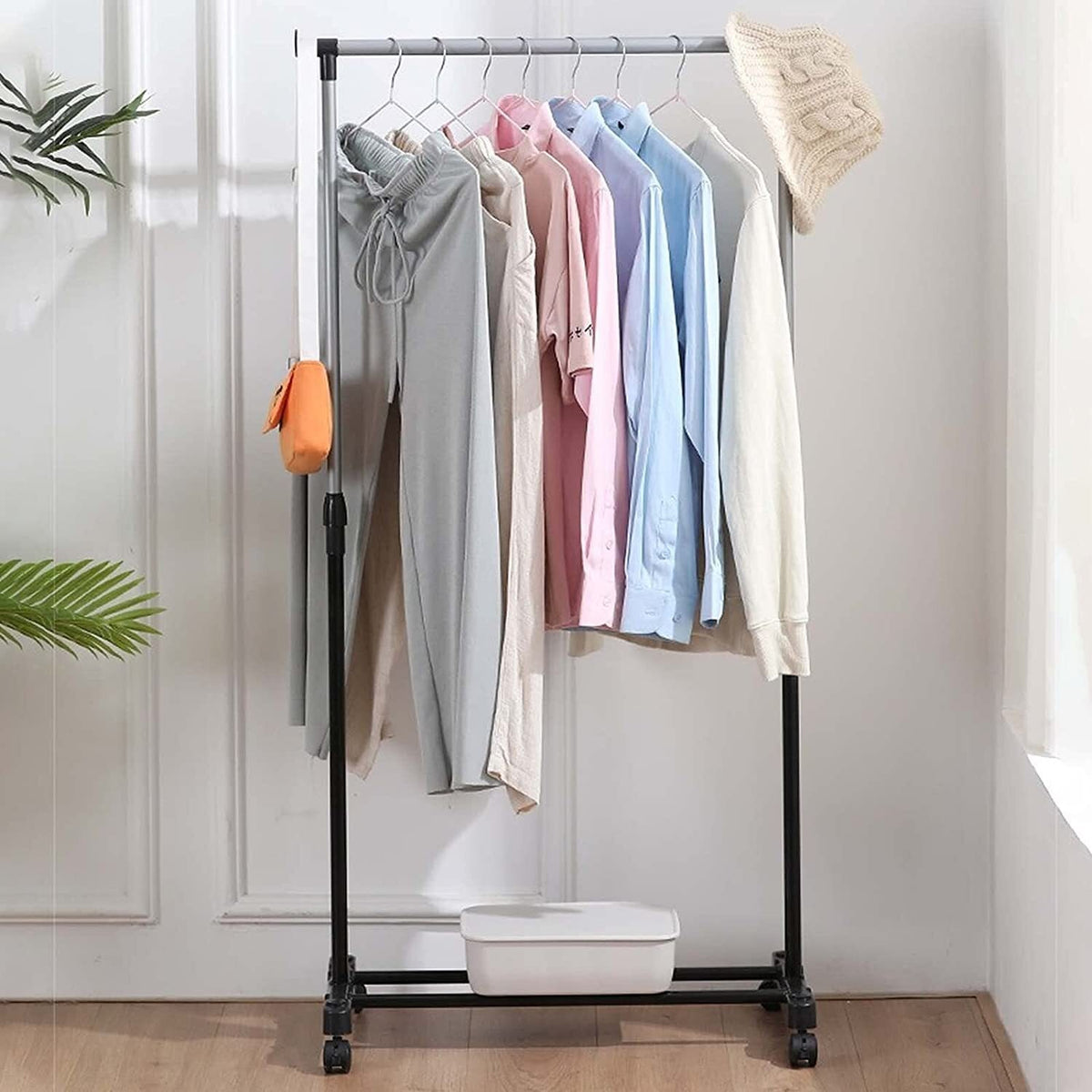 ADJUSTABLE MOBILE CLOTHES COAT GARMENT HANGING RAIL RACK STORAGE STAND ON WHEELS