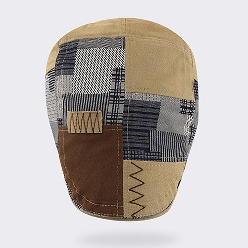 Men Patchwork Flat Cap Cotton Golf Driving Cabbie Gatsby Cap Beret Newsboy Hat
