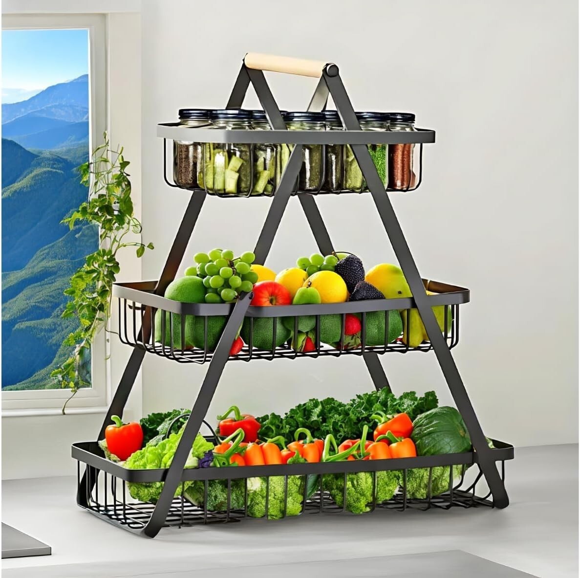 3 Tier Fruit Storage Basket Countertop Kitchen Bread Vegetable Fruit Bowl Rack